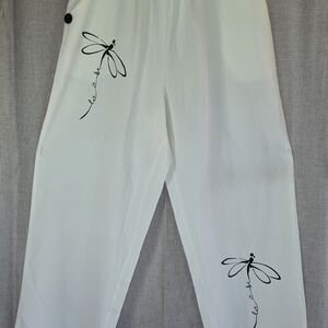 Dragonfly Print Loose Pants, Casual Slant Pocket Pants Women's sz L H3CL2025301